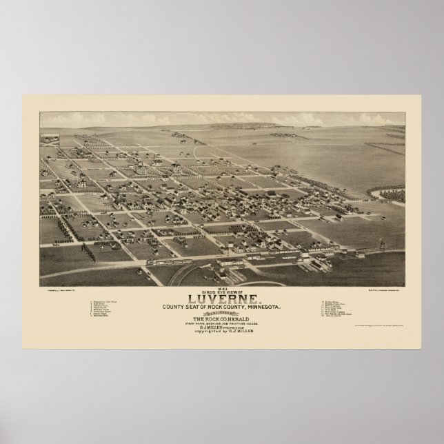 Luverne, MN Panorama Karte - 1883 Poster (Vorne)