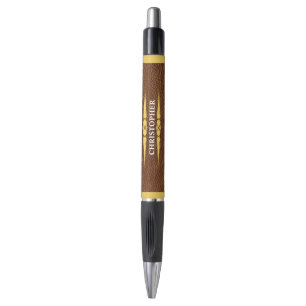 Lux-Braunes Leder & Goldfolie Monogramm Name Kugelschreiber