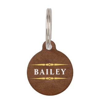 Lux Brown Leather & Gold Foil Monogram Name Haustiermarke