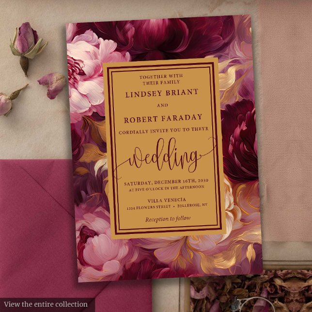 Lux Burgundy Gold Rose Einladung Hochzeit (Elegant Lux Burgundy Gold Roses Wedding Invitation)