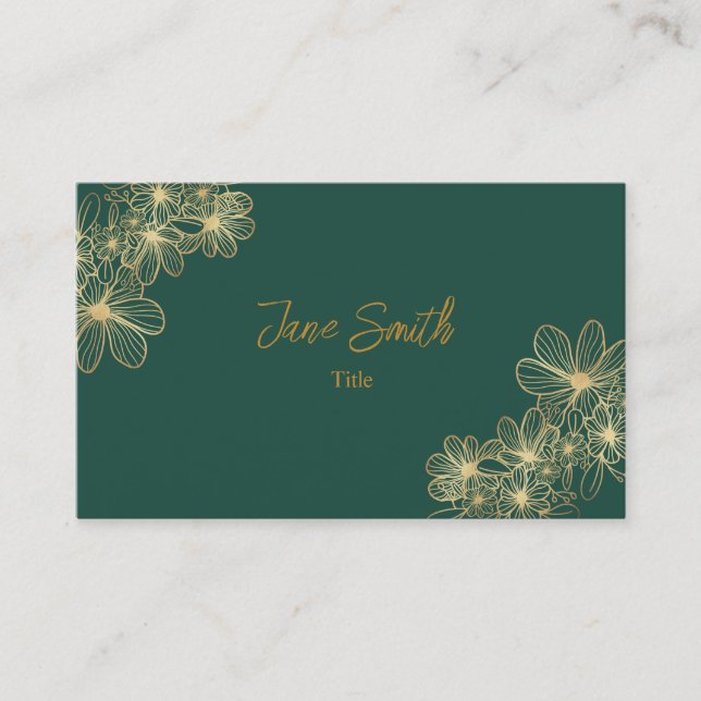 Lux Elegano Gold Blume | Green Business Card Visitenkarte (Vorderseite)