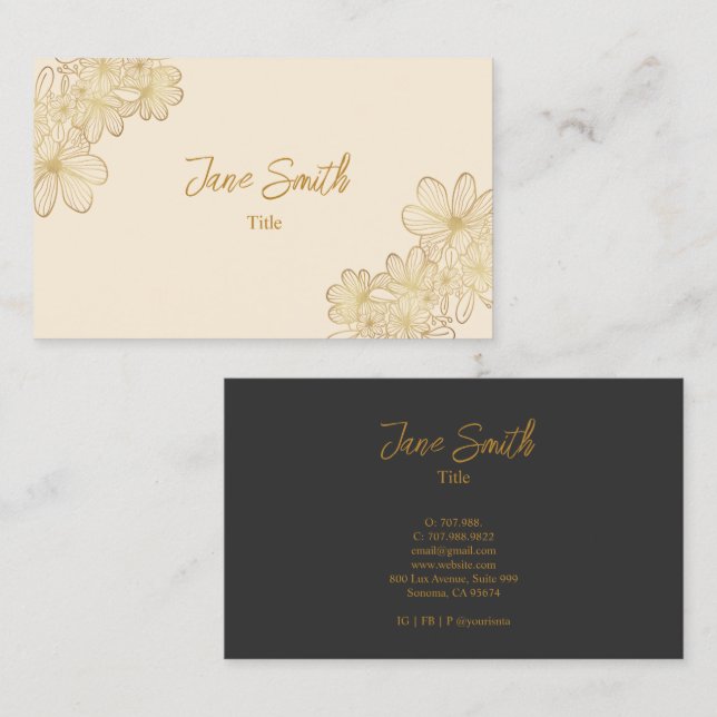 Lux Elegano Gold Blume Visitenkarte (Vorne/Hinten)