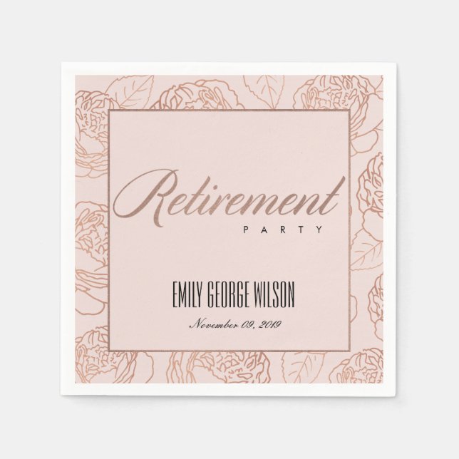 LUX ELEGANT BLUSPINK ROSE GOLD FLORAL RETIREMENT SERVIETTE (Vorderseite)