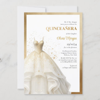 Lux elegantes Goldballkleid Glamour Quinceañera Einladung