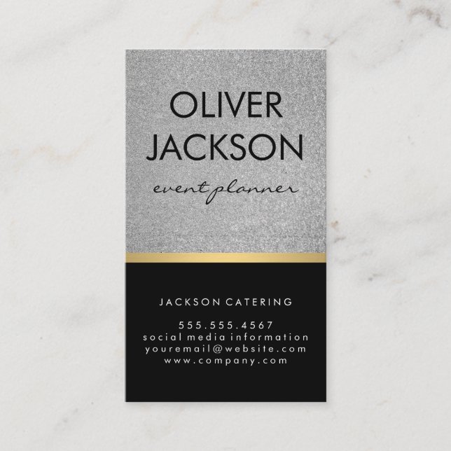 Lux Führungskraft / Glitzer Schwarz / Gold Bar Tri Visitenkarte (Vorderseite)