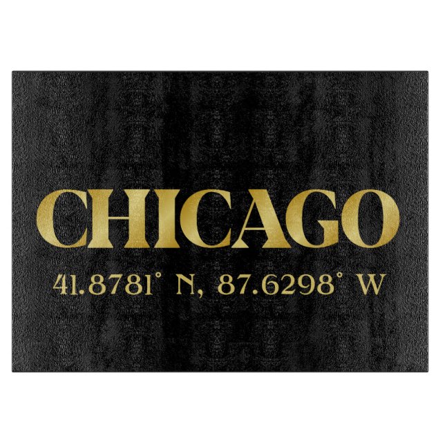 Lux Gold Chicago Latitude & Longitude Schneidebrett (Vorderseite)