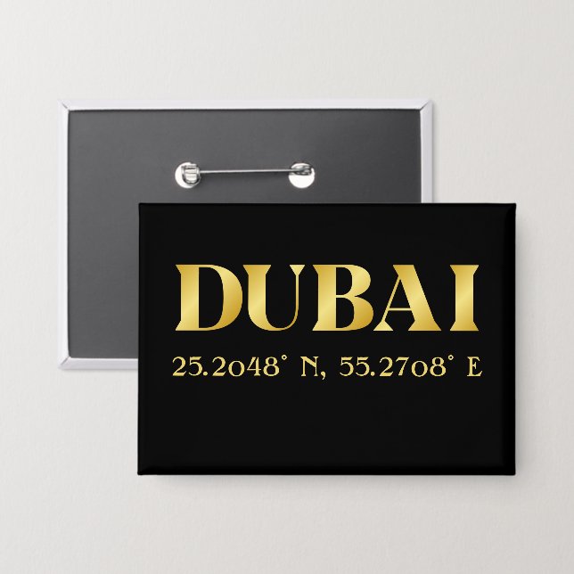 Lux Gold Dubai Latitude & Longitude Button (Vorderseite/Rückseite)