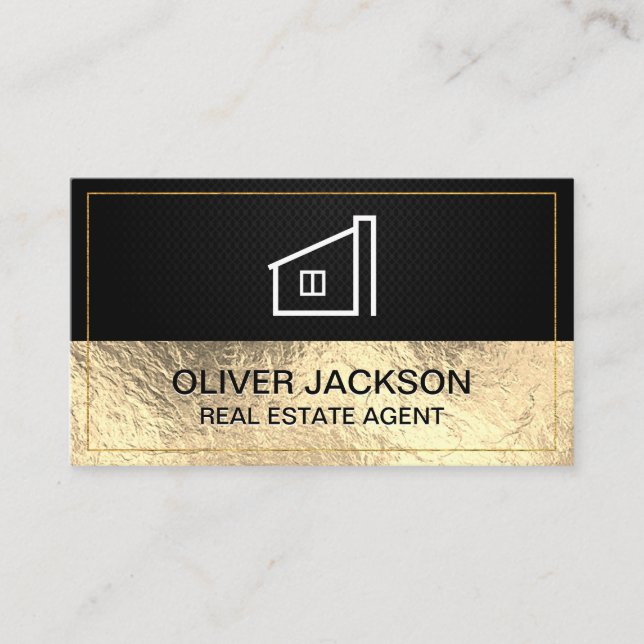 Lux Gold Foil Black Mesh Zuhause Icon Visitenkarte (Vorderseite)