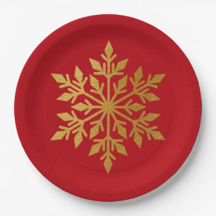 Lux Gold Foil Snowflake Solides Weihnachtsfest Par Pappteller