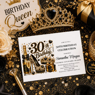 Lux Gold Glitter Schwarz Gold 30. Geburtstagseinla Einladung