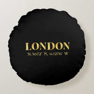 Lux Gold London Breitengrad und Längengrad  Rundes Kissen