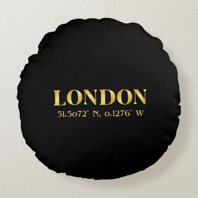 Lux Gold London Latitude & Longitude Rundes Kissen (Vorderseite)