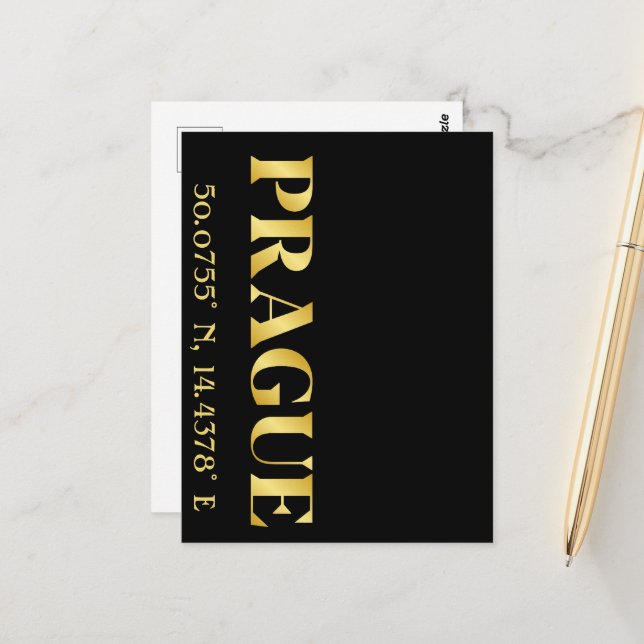 Lux Gold Prag - Breitengrad und Länge Postkarte (Vorderseite/Rückseite Beispiel)