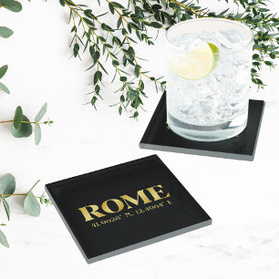Lux Gold Rome Latitude & Longitude Glasuntersetzer