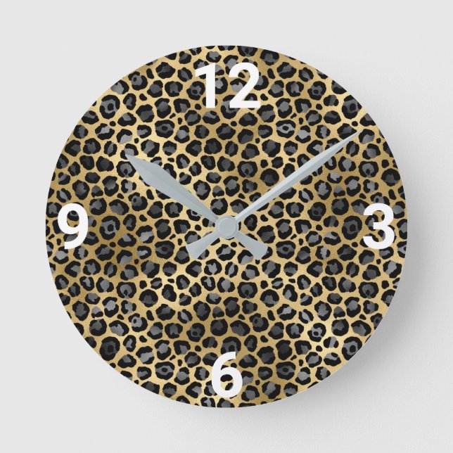 LUX GOLD SILVER LEOPARD WALL CLOCK RUNDE WANDUHR (Vorderseite)
