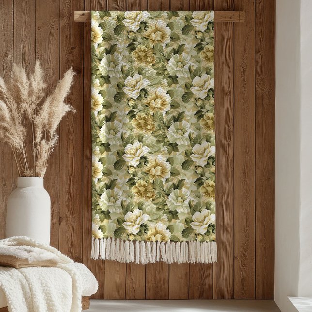 Lux Green Floral Blanket Gold Foliage in Pastels Fleecedecke (Lux Green Floral Blanket Gold Foliage in Pastels)