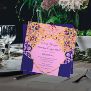 Lux Jeweled Gold Pink Blue Hindu Wedding Einladung