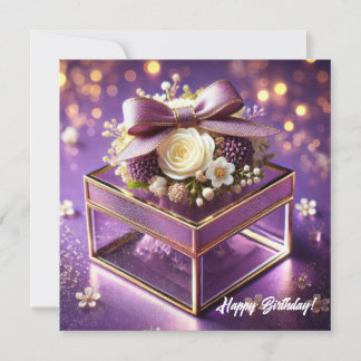 Lux lila Glas Blütengeschenk Goldchiffonbogen Feiertagskarte