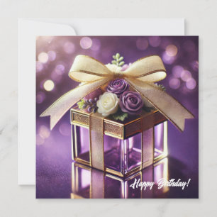 Lux lila Glas Blütengeschenk Goldchiffonbogen Feiertagskarte