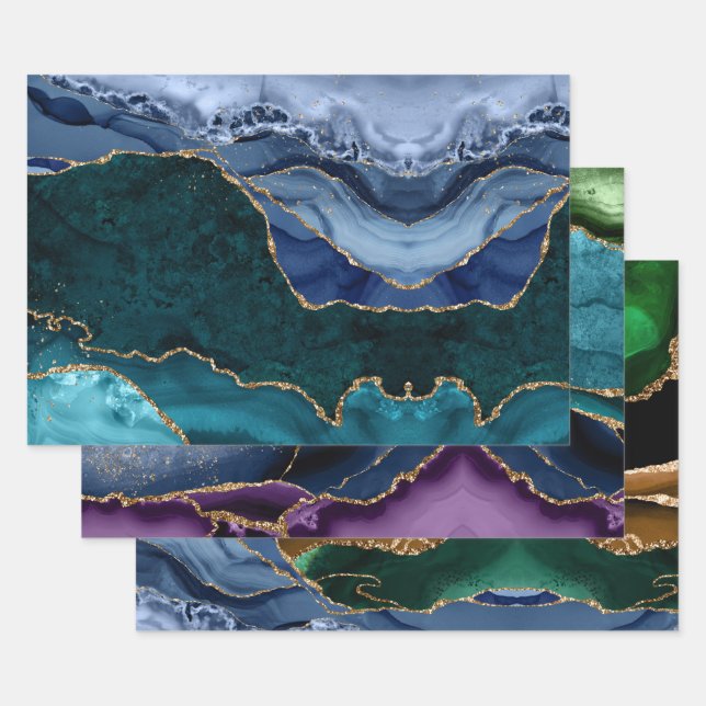 Lux Peacock Agate & Gold Geschenkpapier Set (Set)