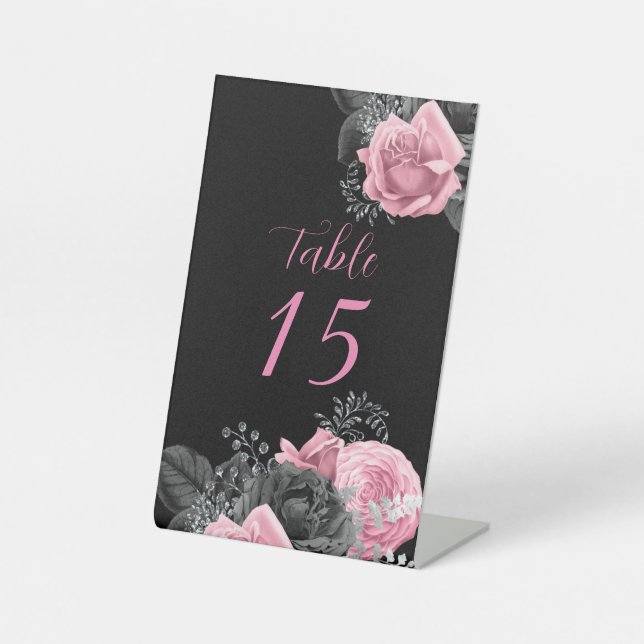 Lux Pink Black Floral Inking Hochzeitsstimmung Tis Sockelschild (Vorderseite)