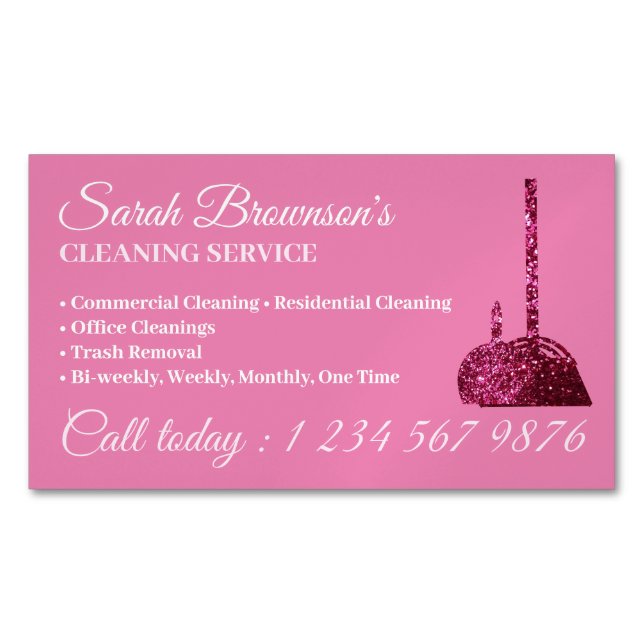Lux Pink Glitz Glam Reinigungsdienst Janitorial Magnetische Visitenkarte (Vorderseite)