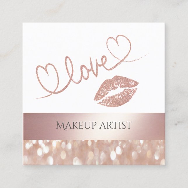 Lux Rose Goldlips glitterige Kalligraphie Liebe Quadratische Visitenkarte (Vorderseite)
