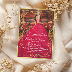Lux und elegantes Foto Quinceanera Gold Einladung