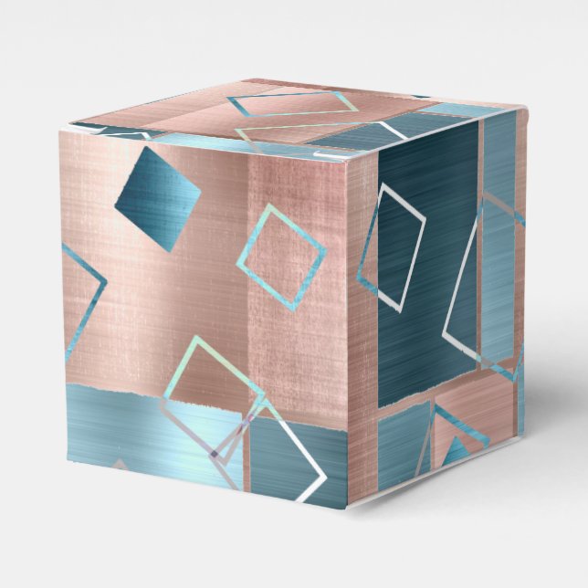 Luxe Abstrakt | Kupfer Rose Gold und Aquamarine Fo Geschenkschachtel (Vorderseite)