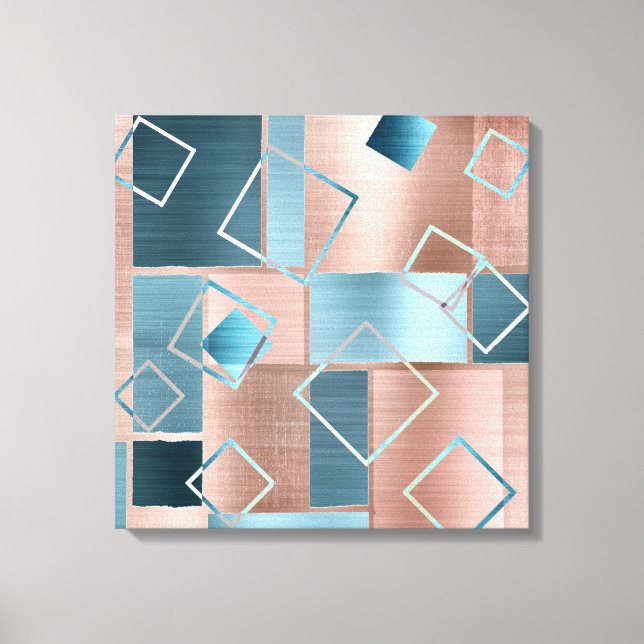 Luxe Abstrakt | Rose rot und Aquamarin geometrisch Leinwanddruck (Vorderseite)