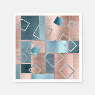 Luxe Abstrakt   Rose rot und Aquamarin geometrisch Serviette