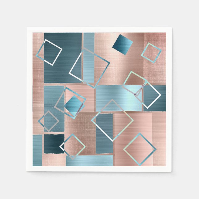 Luxe Abstrakt | Rose rot und Aquamarin geometrisch Serviette (Vorderseite)