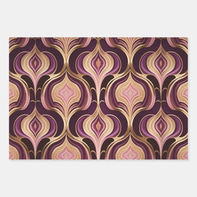 Luxe AI Art Gold Foil Pink Burgund Geschenkpapier Set (Vorderseite)