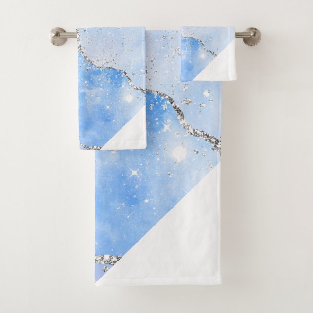 LUXE AQUA BLUE SPARKLE MARBLE CUSTOM ANGELEGENHEIT BADHANDTUCH SET (Insitu)