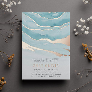 Luxe Aqua Marble 16 . Geburtstag Birthday Folieneinladung