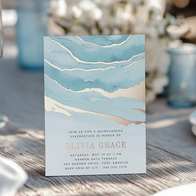 Luxe Aqua Marble Quinceanera Folieneinladung (Von Creator hochgeladen)