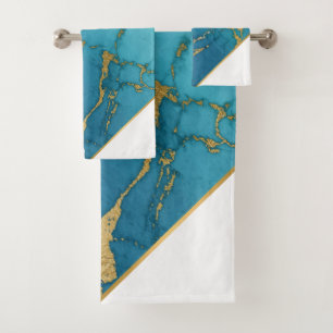 LUXE AQUAMARIN WEISS MARBLE GOLD BATH TOWEL SET