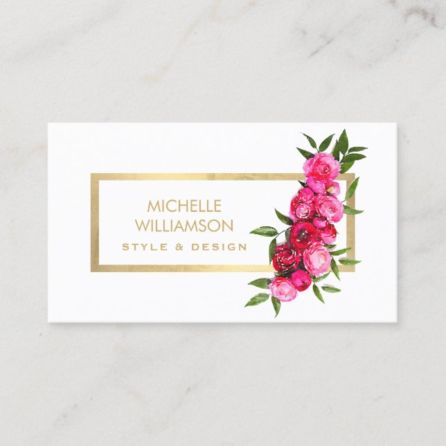 Luxe Aquarell Rose Gold/Weiß Visitenkarte (Vorderseite)