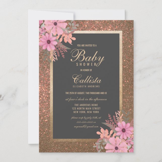 Luxe Aquarellblüten: Moderne Babydusche Einladung (Vorderseite)