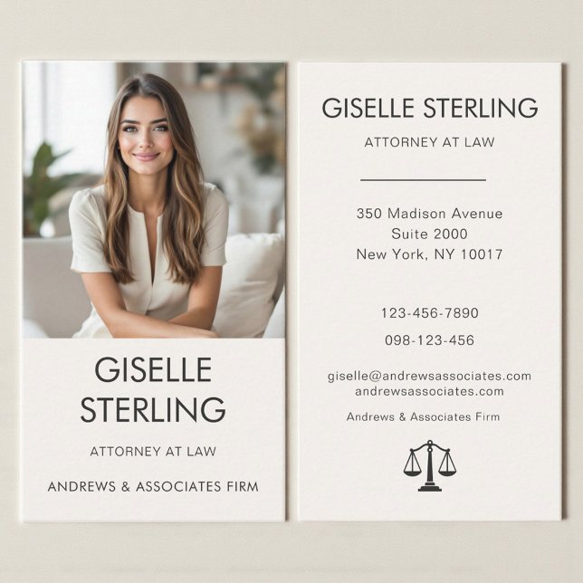 Luxe Attorney at Law Neutral Professional Photo  Visitenkarte (Von Creator hochgeladen)
