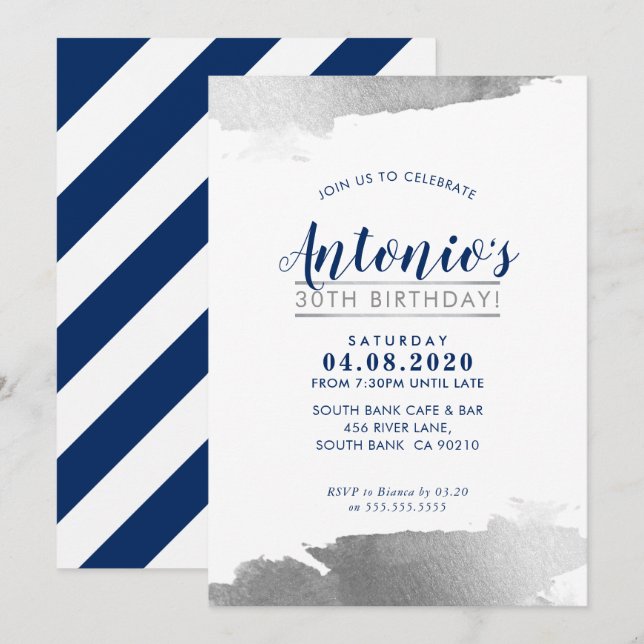 LUXE BIRTHDAY PARTY INVITE Modernes vergoldetes Si Einladung (Vorne/Hinten)