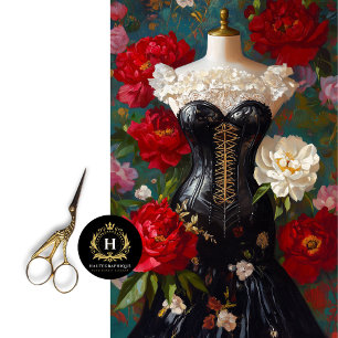 Luxe Black Corset Mannequin Red Floral Decoupage Seidenpapier