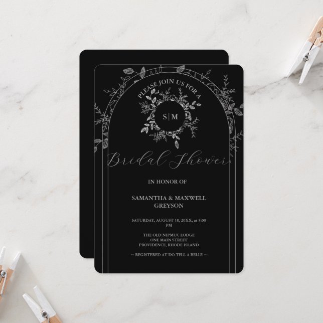 Luxe Black élégant douche nuptiale Invitations (Devant/Arrière en situation)
