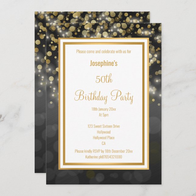 LUXE BLACK GOLD ANNIVERSAIRE INVITATION (Devant / Derrière)