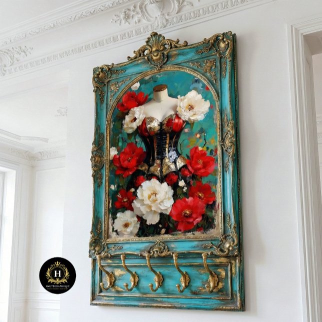 Luxe Black Gold Corset Mannequin Red Floral Seidenpapier (Von Creator hochgeladen)