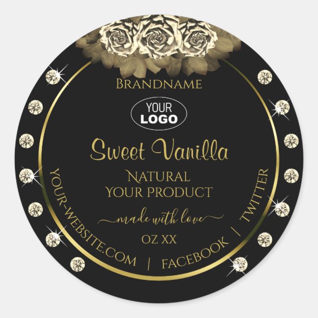Luxe Black Gold Étiquettes Rose Bijoux Logo (Devant)