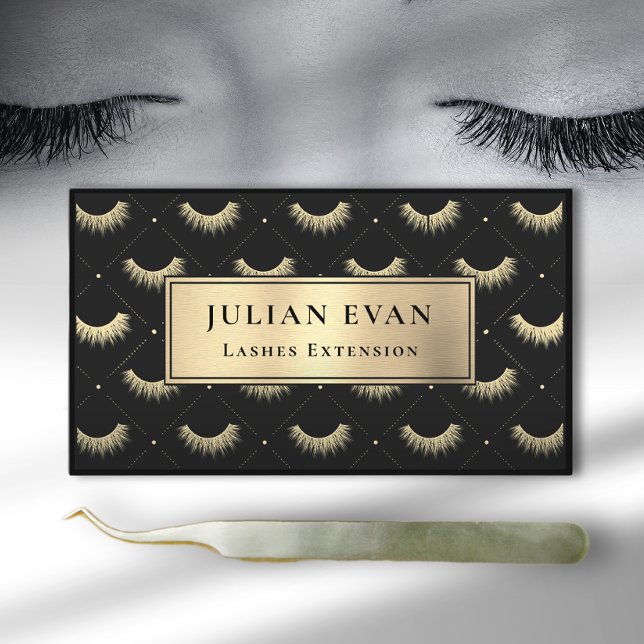 Luxe Black Gold Eyelash Stylist Business Card Visitenkarte (Von Creator hochgeladen)