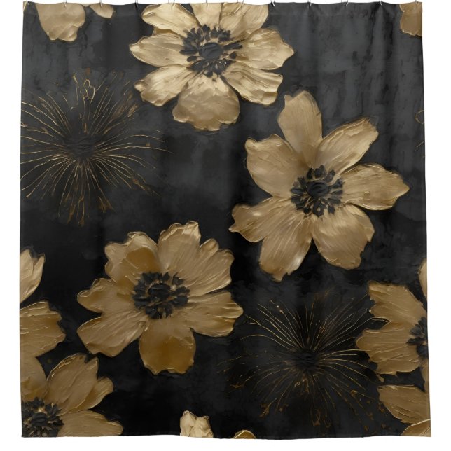 Luxe Black Gold Floral Wohngestaltung Duschvorhang (Vorderseite)