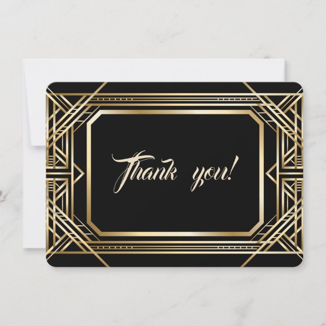 Luxe Black Gold Great Gatsby Mariage Merci (Devant)