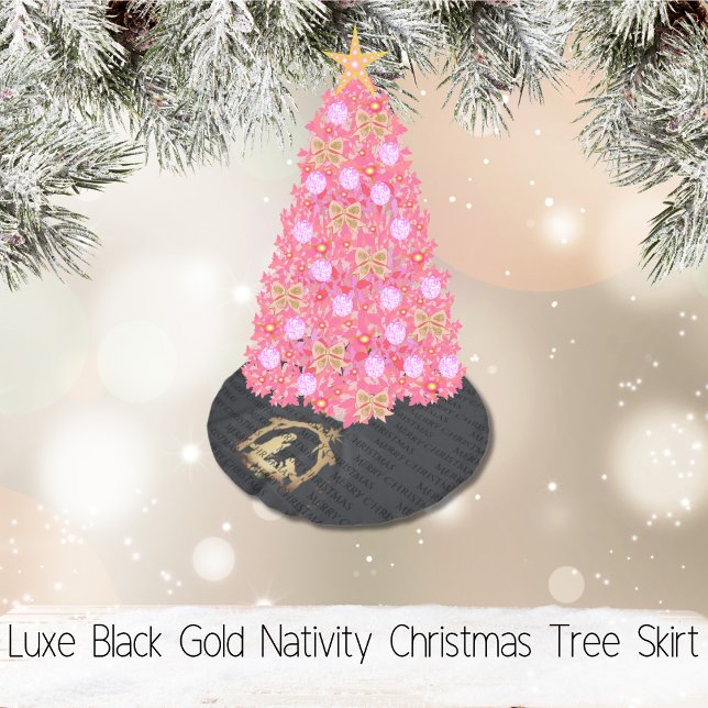 Luxe Black Gold Krippe Weihnachten Polyester Weihnachtsbaumdecke (Luxe Black Gold Nativity Christmas Brushed Polyester Tree Skirt)
